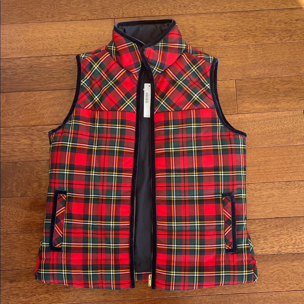 J. Crew Red and Navy Plaid Quilted Vest